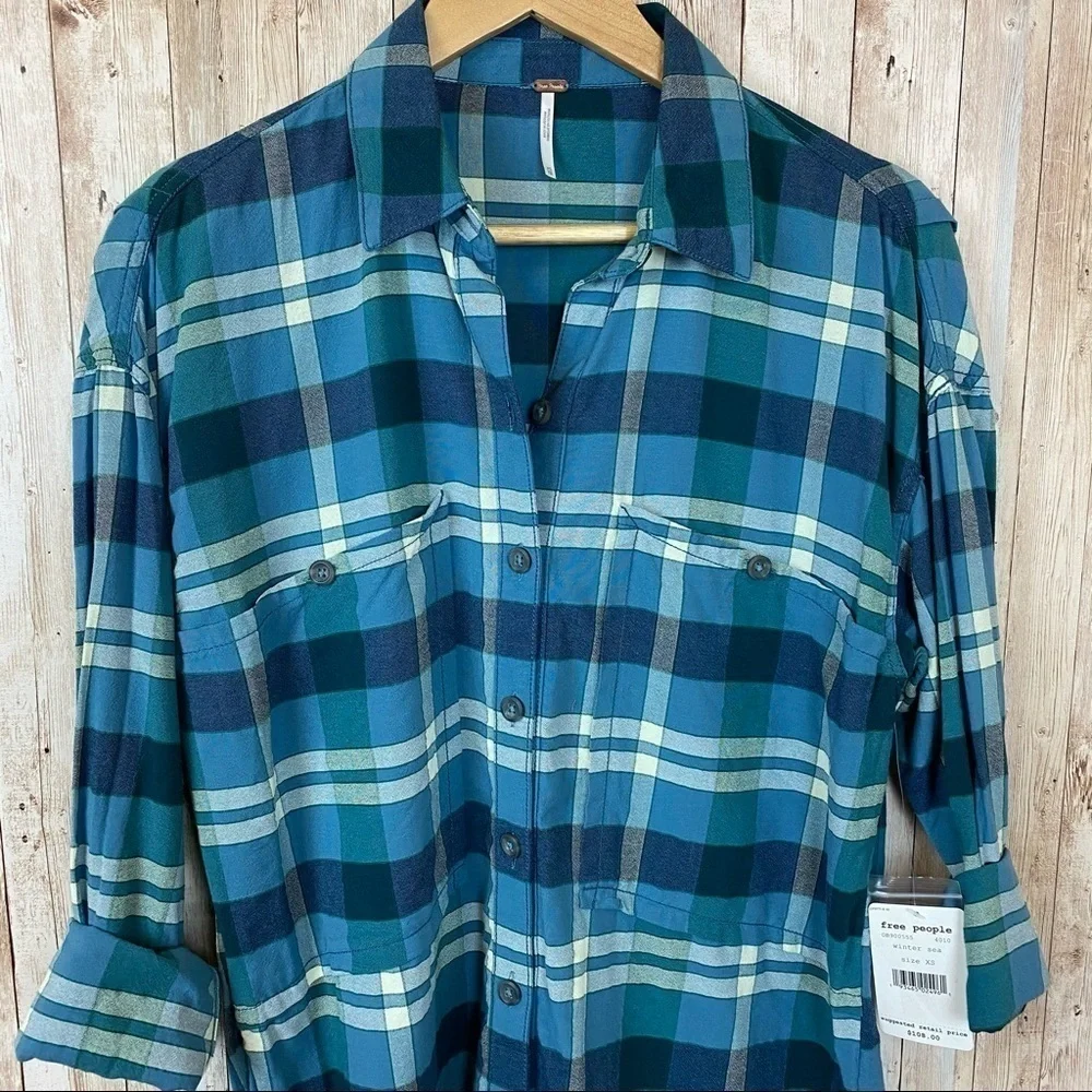 Free People Loveland Plaid Long Sleeve‎ Button Front Shirt Size XS
